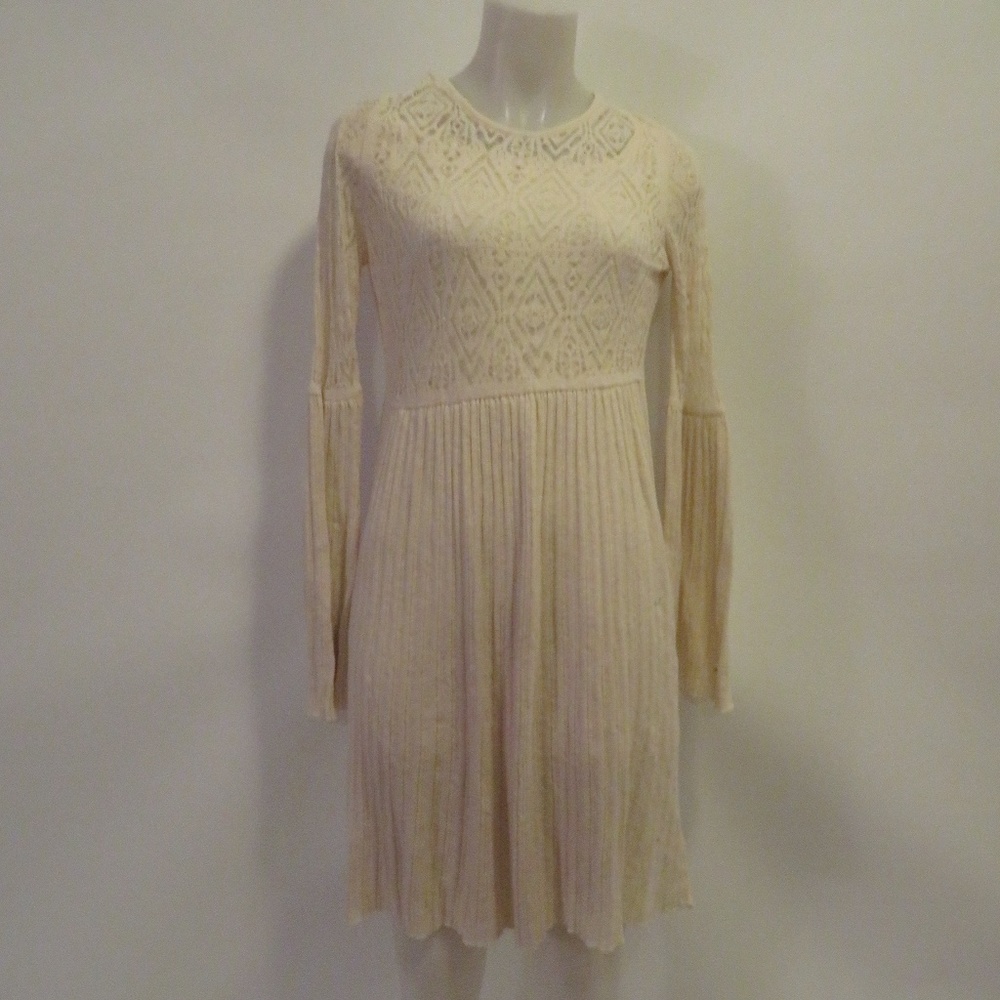 ANTHROPOLOGIE FLOREAT CREAM LONG SLEEVE DRESS M